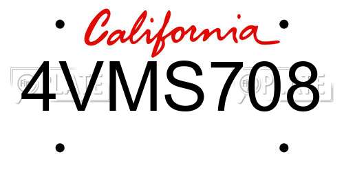4VMS708 California License Plate