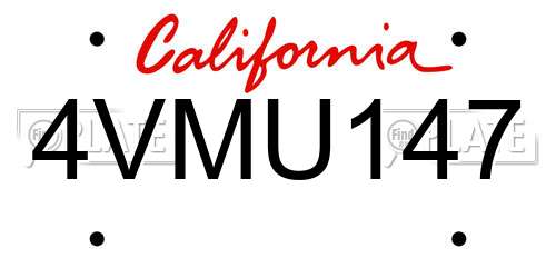 4VMU147 California License Plate