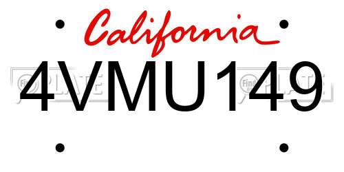 4VMU149 California License Plate