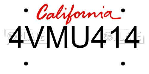 4VMU414 California License Plate