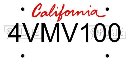 4VMV100 California License Plate