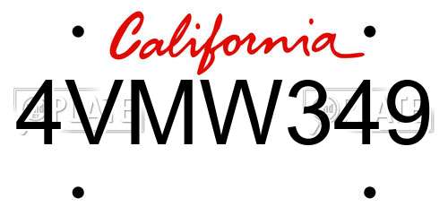 4VMW349 California License Plate