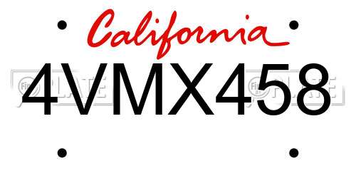 4VMX458 California License Plate