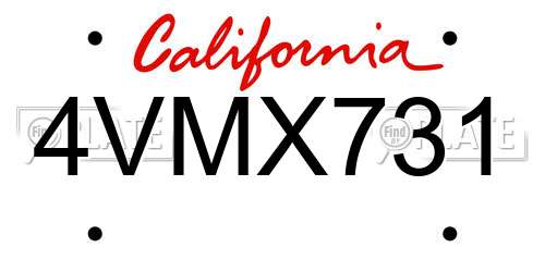 4VMX731 California License Plate