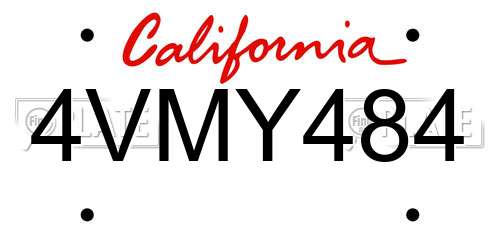 4VMY484 California License Plate