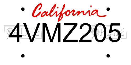 4VMZ205 California License Plate