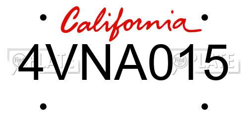 4VNA015 California License Plate