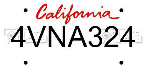 4VNA324 California License Plate