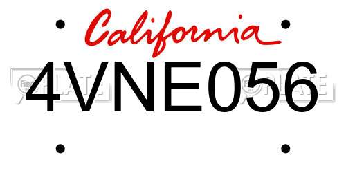 4VNE056 California License Plate