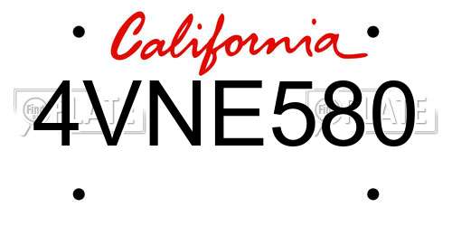 4VNE580 California License Plate