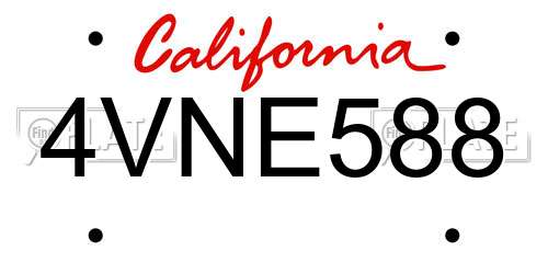 4VNE588 California License Plate