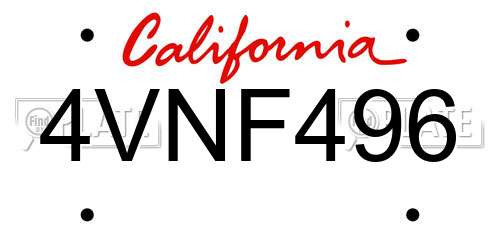 4VNF496 California License Plate