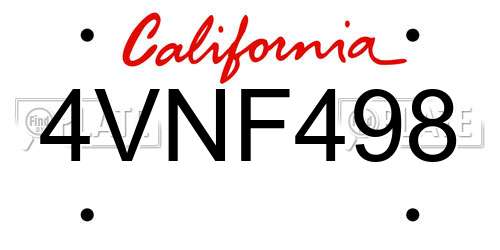 4VNF498 California License Plate