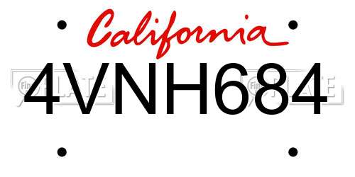 4VNH684 California License Plate
