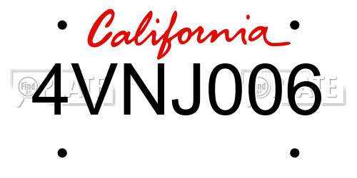 4VNJ006 California License Plate