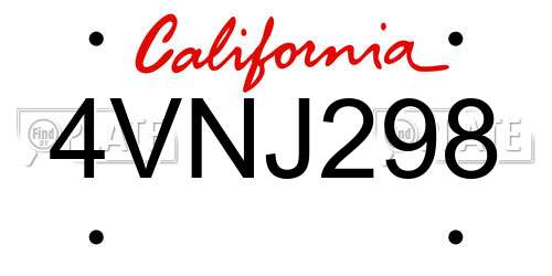 4VNJ298 California License Plate