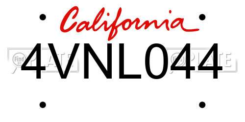 4VNL044 California License Plate