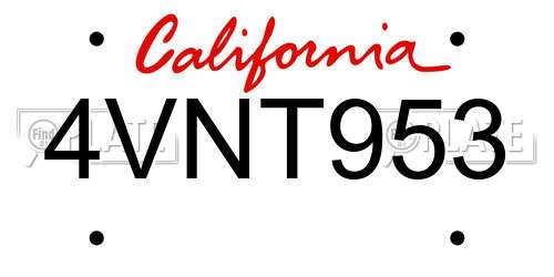 4VNT953 California License Plate