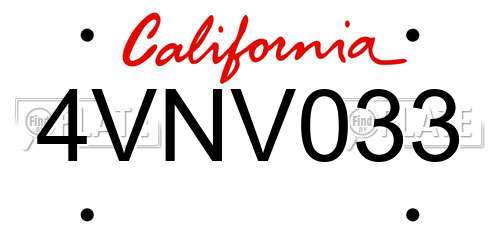4VNV033 California License Plate