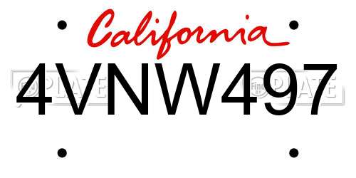 4VNW497 California License Plate