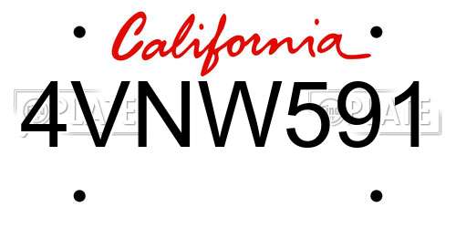 4VNW591 California License Plate