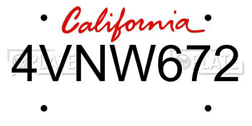 4VNW672 California License Plate