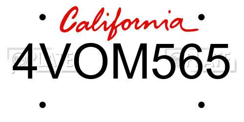 4VOM565 California License Plate
