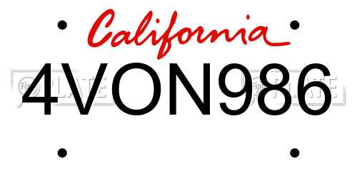 4VON986 California License Plate