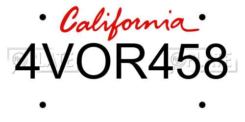 4VOR458 California License Plate