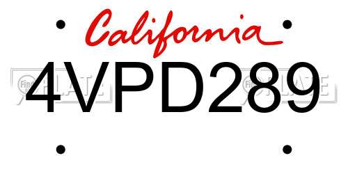 4VPD289 California License Plate