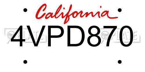 4VPD870 California License Plate