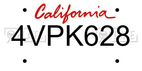 4VPK628 California License Plate