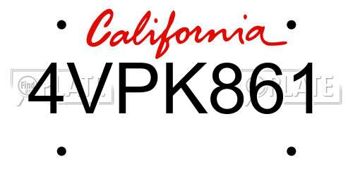 4VPK861 California License Plate