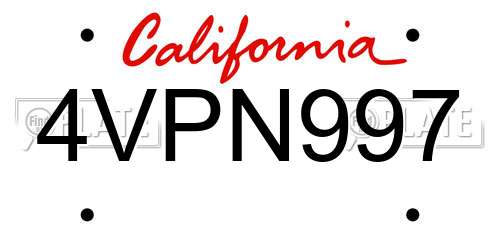 4VPN997 California License Plate
