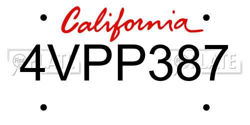 4VPP387 California License Plate