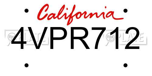 4VPR712 California License Plate
