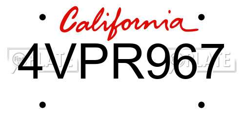 4VPR967 California License Plate
