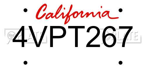 4VPT267 California License Plate