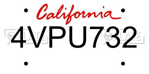 4VPU732 California License Plate