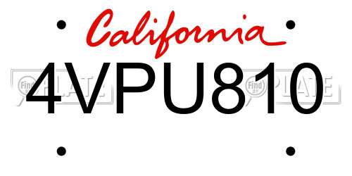 4VPU810 California License Plate