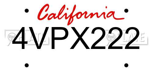 4VPX222 California License Plate