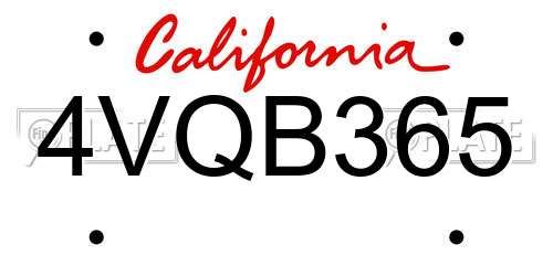 4VQB365 California License Plate