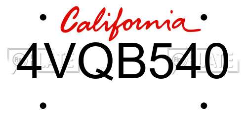 4VQB540 California License Plate