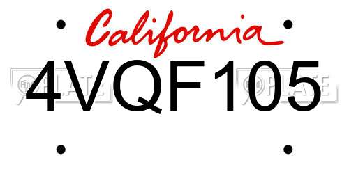 4VQF105 California License Plate
