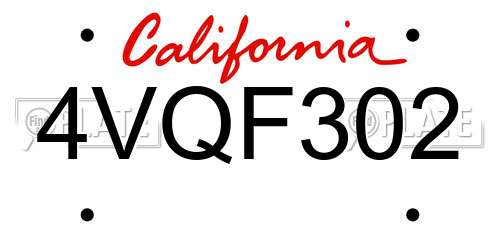4VQF302 California License Plate
