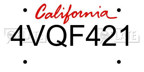 4VQF421 California License Plate