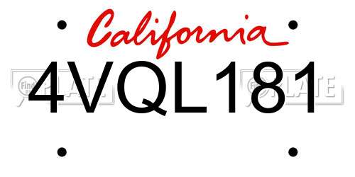 4VQL181 California License Plate