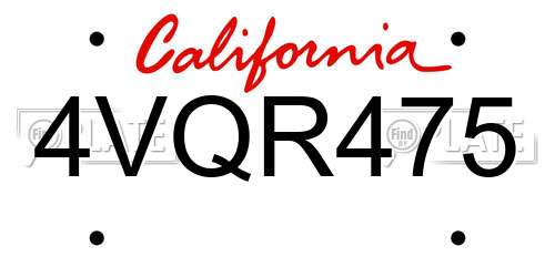 4VQR475 California License Plate