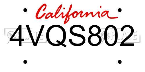 4VQS802 California License Plate