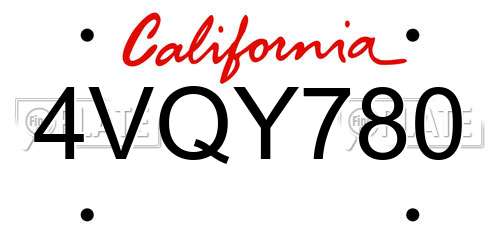 4VQY780 California License Plate